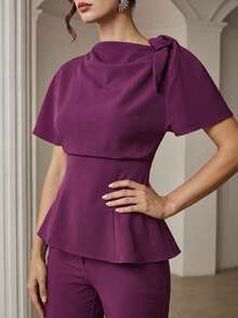 ZEYLAH Women's Solid Color Top And Pants Casual Daily Set - Red Violet - View 2