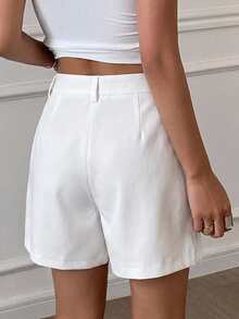 Livesso Spring Summer Loose Business Casual Fashion Office Wear Street Straight Leg Casual Pants White Women's Shorts School - White - View 3