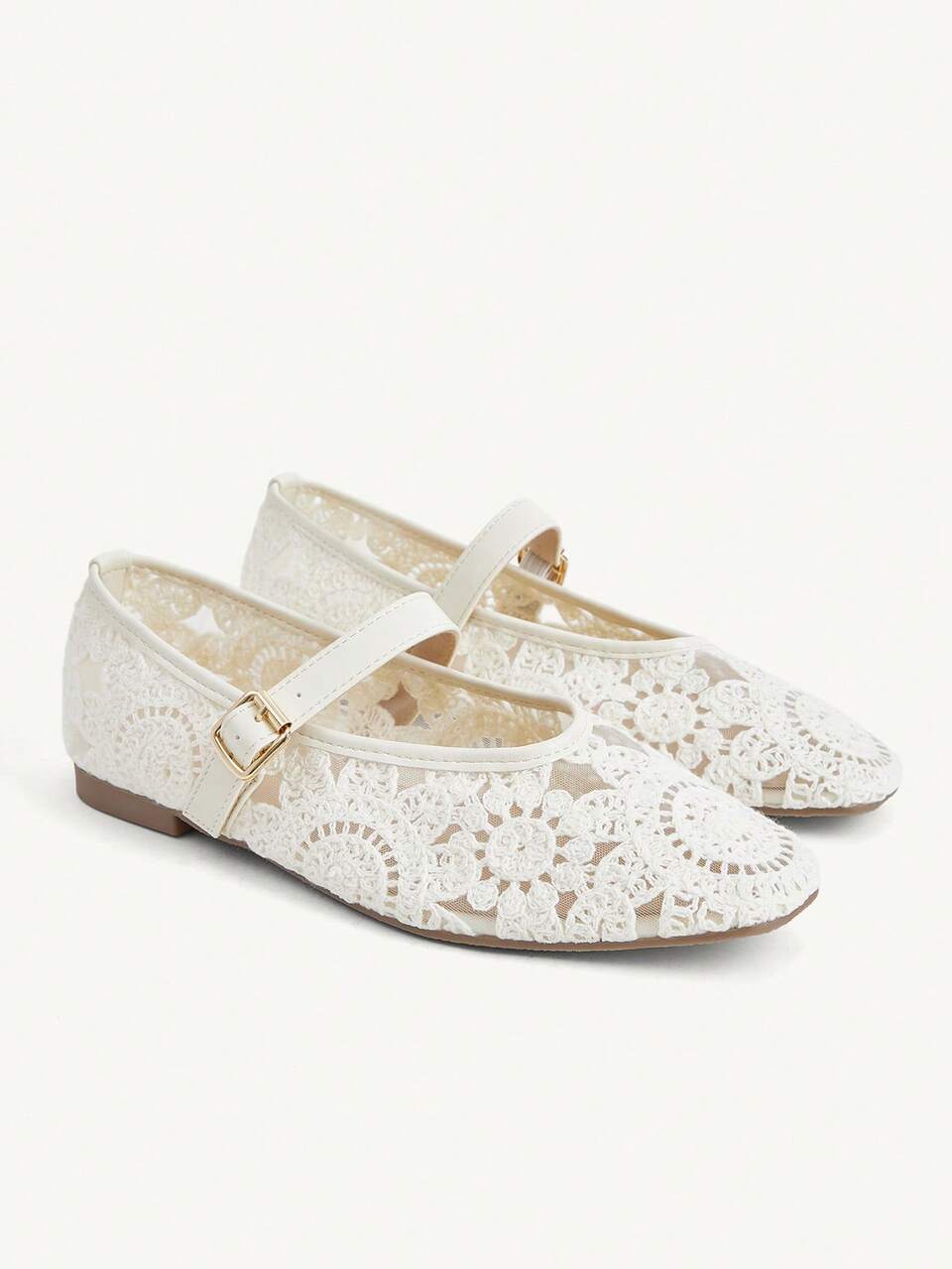 CUCCOO CHICEST Women's Crocheted Mary Jane Flats, Square Mesh Breathable One-Button Fashion Women's Shoes, Suitable For Daily Commuting/Office/Dating/Beach Vacation
