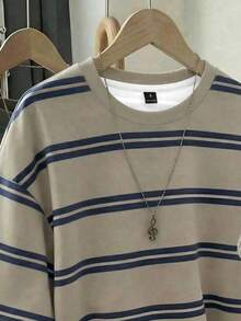 SHEIN EZwear 女款條紋夏季休閒T恤，韓系時尚圓領上衣，返校校園風，百搭Y2K優雅外出穿搭 - 彩色 - 查看 5