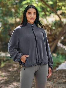 Voyena Women's Plus Size Casual Sports Jacket, Autumn/Winter Fall - Dark Grey - View 7