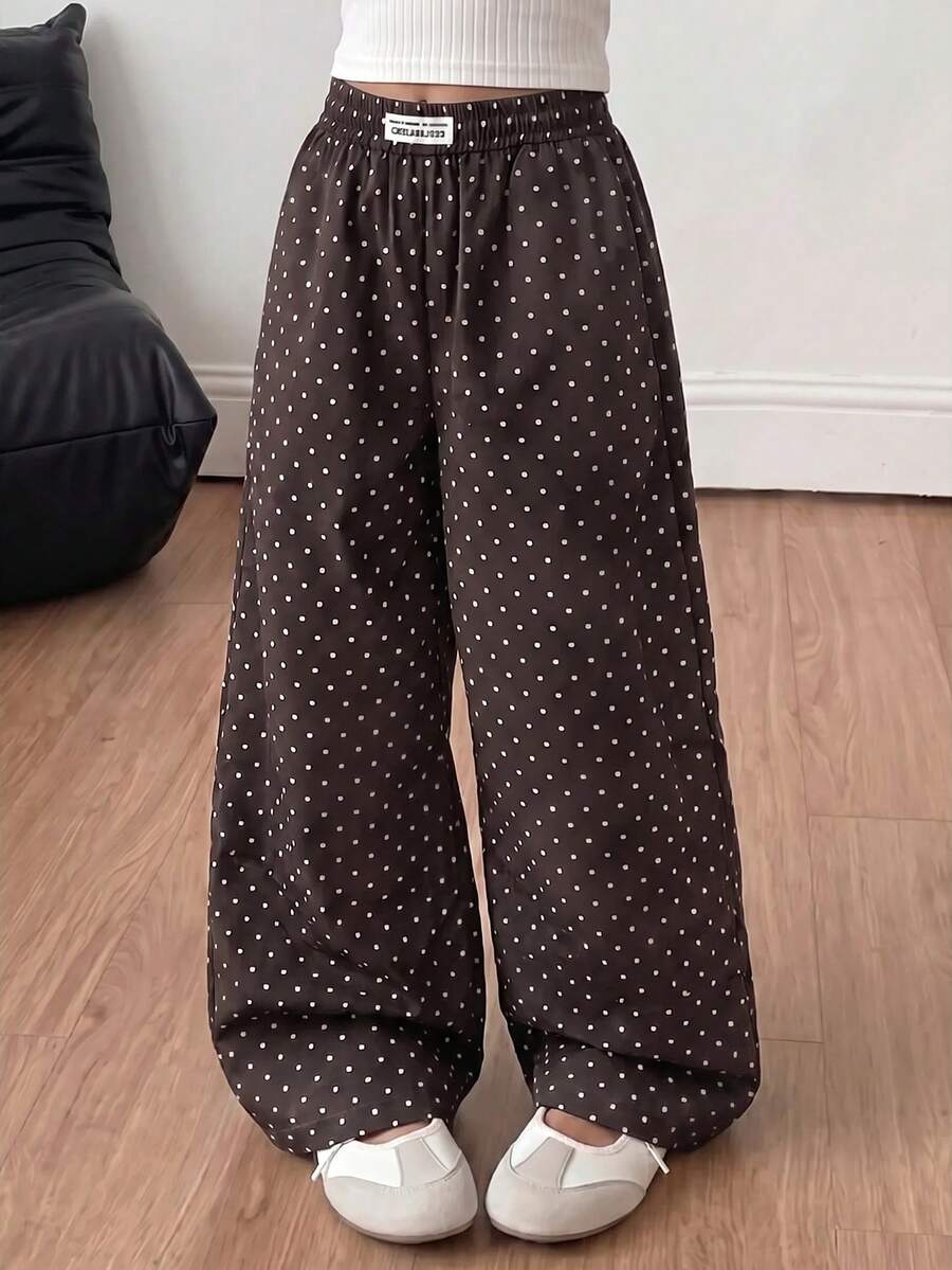Tween Girls' Summer Casual Everyday Comfortable Brown Polka Dot Pants - Brown - View 1