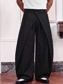 SWAVVY Pantalones largos casuales de unicolor 2 en 1 para hombres - Negro - Ver 1