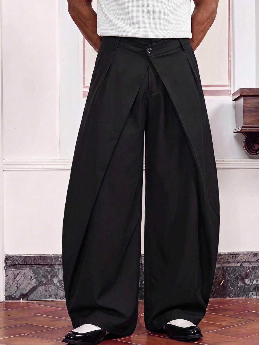 SWAVVY Pantalones largos casuales de unicolor 2 en 1 para hombres - Negro - Ver 1