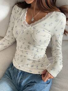 DAZY 女款保暖內裡修身純色T恤 - 米色 - 查看 5