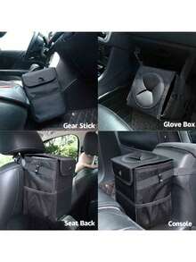 1 Portable Foldable Car Garbage Bag With Lid-Hanging Trash Can With Storage Bag-Car Trash Can And Storage Box, Waterproof Mini Car Trash Can, With Lid And Storage Bag, Car Garbage Bag Hanging Accessories - Black - View 3