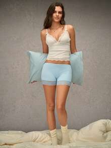 Esseday Women's Lace Patchwork Sexy Daily Safety Shorts - Blue - View 6