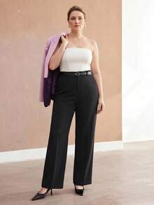 MOTF PREMIUM MODISCHE ELEGANTE DAMENHOSE MIT GÜRTELDEKOR IN GROSSGRÖSSEN, GERADE BEINFORM, HERBST - Schwarz - Übersicht 8