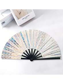 1PC LARGE HOLOGRAPHIC FOLDING HAND FAN FOR MEN WOMEN RAVE PARTY FESTIVAL EDM CLUB DANCE PERFORMANCE SUMMER BEACH TRAVEL PORTABLE GIFT DECOR - Multicolor - View 7