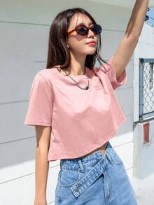 DAZY Camiseta corta con gráfico de eslogan: "HACER LO QUE QUIERAS" - Verano - Rosa Pálido - Ver 3