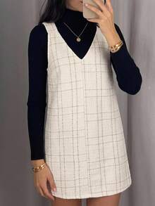 SHEIN LUNE Autumn/Winter New Leopard Print Strap Casual Street Airport Style Women Short Dress Leopard Dress Leopard Print Dress Jumper Dress Overall Dress - White - View 8