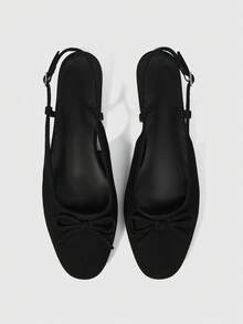 Sleekvia Black Suede Bow Design Back Strap Pumps - Black - View 2