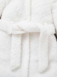 SHEIN Newborn Baby Cute Bear Embroidered 3D Ear Thick Hooded Waist Robe Autumn - White - View 5