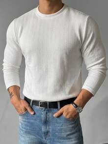DAZY Men's White Textured Knit Long Sleeve Crew Neck Casual T-Shirt Fall - White - View 2