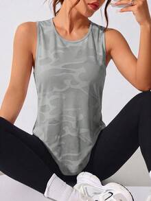 SHEIN Sovereign Charm 女款運動瑜伽戶外健身無袖寬版背心，X交叉網眼後背設計，倒V下擺 - 淺灰色 - 查看 4