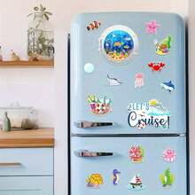 27-Piece Cruise Ship Magnet Set, Includes Adorable Sea Creatures & Plant Patterns, Perfect For Refrigerator, Cruise Ship Door, Car, Party Decorations, Fish, Crab, Shark, Boat Design - 27psc - View 2
