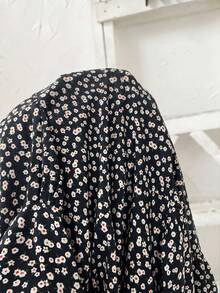 Rusticease Damen Große Größen Dunkelgrün Rundhals Kurzarm Rüschen Saum Kleid Urlaub Sommer Boho Korsett Lässig - Schwarz - Übersicht 9