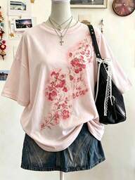 Lalippa Women's Floral Print Casual Versatile Daily Wear T-Shirt