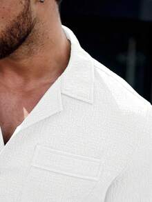 Manfinity CasualCool Men's Solid Color Single-Breasted Pocket Short Sleeve Shirt - White - View 3
