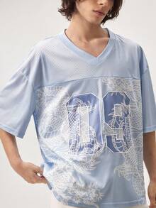 Vaulklash Men's Chinese Dragon Print V-Neck Short Sleeve Casual Fashion T-Shirt - Blue - View 7