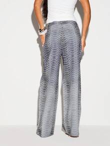 KIZN Snake Print Wide Leg Jeans With High Rise Fit And Full Length Flared Silhouette For Casual Occasions - Multicolor - View 4