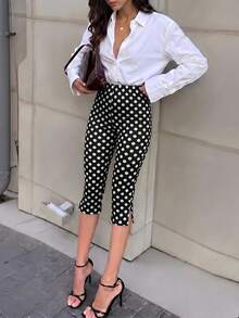 Lavishia Damen-Mode Polka-Dot Slim-Fit Mid-Length Hose mit Seitenschlitz, schmeichelhafte vielseitige Streetwear - Schwarz - Übersicht 7