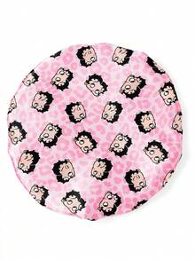 Betty Boop x SHEIN Upgraded Version Of Double-Layer Fabric, Hair Care Cap, Wide-Brimmed Elastic Satin Sleep Cap, Soft And Comfortable, Suitable For Daily Home Sleep Wear - Pink - View 4