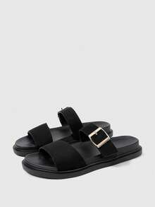 Sleekvia Women's Summer New Belt Buckle Thick Sole Sandals, Soft Leather Outdoor Slippers, Versatile Casual Beach Slouchy Shoes - Black - View 9
