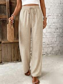 SHEIN Frenchy 女士休闲条纹裤，女士休闲服装，女士夏季服装 - 彩色 - 查看 3