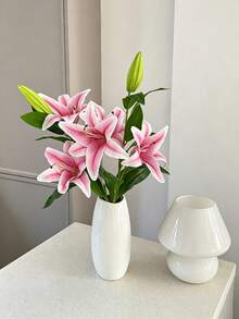 Cirelle 1pc Real Touch Artificial Lily Stem, Realistic Faux Silk Stargazer Lily Flowers, Artificial Floral Spray For Home Table Decor, Vase Arrangement, Wedding Decor - Multicolor - View 5