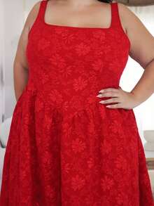 Pretty and Ole Gaun Gaya Istana Jacquard Vintage Merah untuk Wanita Ukuran Besar - Merah - View 4