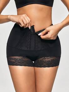 SHAPORA 1 chiếc quần lót ren cạp cao định hình bụng, cài khóa phía trước - màu đen - Xem 7