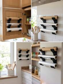 2Pcs Plastic Wrap Holder (No Tape Included), Storage Rack Holds 3 Rolls Of Kitchen Paper, Plastic Wrap & Aluminum Foil, Fits Rolls Up To 50mm Diameter, Drill-Free Space-Saving Kitchen Organizer - multicolor - View 5