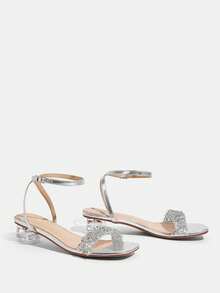 CUCCOO TILAWA Women's Fashion Crystal Glass Rhinestone Decorated High Heel Sandals For Outdoor Events And Parties, Spring Shoes, Spring Break Easter Prom Heels - Bright silver - View 4