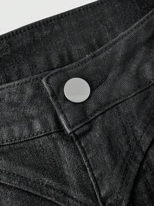 ACID BLVD Spring Autumn Winter Millennium Rock Y2K Buckle Decor Slim Straight Micro Flare Coated Denim Jeans - Black - View 3