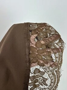 Celisse Women's Early Autumn New Loose Fit Asymmetrical Hem Lace Trim Long Sleeve Top - Brown - View 4