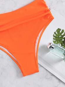 SHEIN Swim Women Summer Beach Solid Push Up Underwire Bikini Set Bathing Suit - Orange - View 7