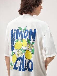 Vaulklash Standard Size Men's Casual Lemon Print White Cropped T-Shirt, Men's Short Top, Suitable For Summer - White - View 9