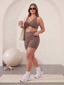 Gameset SHEIN Sport 2026 New Leopard Animal Print Top & Bottom 2-Piece Set, All-Season Style, Autumn/Winter Women's Plus Size Sportswear - Multicolor - View 4