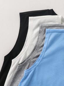 SHEIN 4件套儿童/青少年男童休闲街头风纯色字母印花圆领无袖针织背心，4种颜色可选，适合通勤、上学、休闲、运动、春夏、度假等场合。 - 彩色 - 查看 6