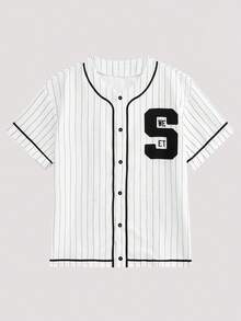 Whitmere Men's Black & White Striped Baseball Jacket, Minimalist Slim Fit Short Sleeve Top, Breathable Pleated Fabric, Loose Square Collar - Multicolor - View 5