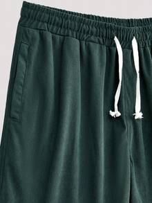 Whitmere Men's Plus Size Thin Corduroy Patch Pocket Drawstring Casual Fashion Minimalist Versatile Street Style Shorts, Summer - Dark Green - View 8