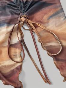 SHEIN MOD 3件套女士复古不对称下摆抹胸上衣 - 棕色 - 查看 4
