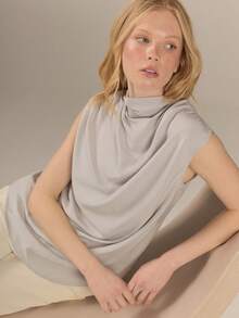 KÆRIA Hus Button Back Blouse - Silken Tencel Bamboo Blend - Light Grey Stripe - Elegant, Premium Fabric Office Summer - Grey - View 1
