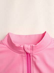 SHEIN Tween女孩休閒日常百搭舒適立領長袖上衣與內搭褲運動套裝 秋冬穿搭 - 粉色 - 查看 4