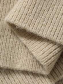 DAZY Solid Color Fitted Diagonal Tie Long Sleeve V-Neck Elegant Vacation Spring Autumn Casual Knit Cardigan For Women - Khaki - View 3