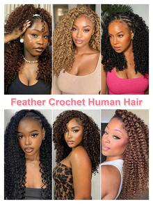 Boho Braids Miracle Knots Crochet Human Hair In 100% Remy Burmese Curl Feather Line Crochet Hair Braids Salon Silky Seamless Invisible Solid Color 27# Honey Blonde Feather Crochet Human Hair Braiding For Women Micro Pre Looped Burmese Curly Extensions - S27# - View 8