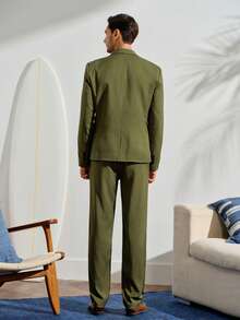 VeloEdit Men's Business Formal Lapel Collar Suit Blazer And Pants Set For Ceremony Formal Wedding Fall Winter Commute‌ Old Money - Dark Green - View 2