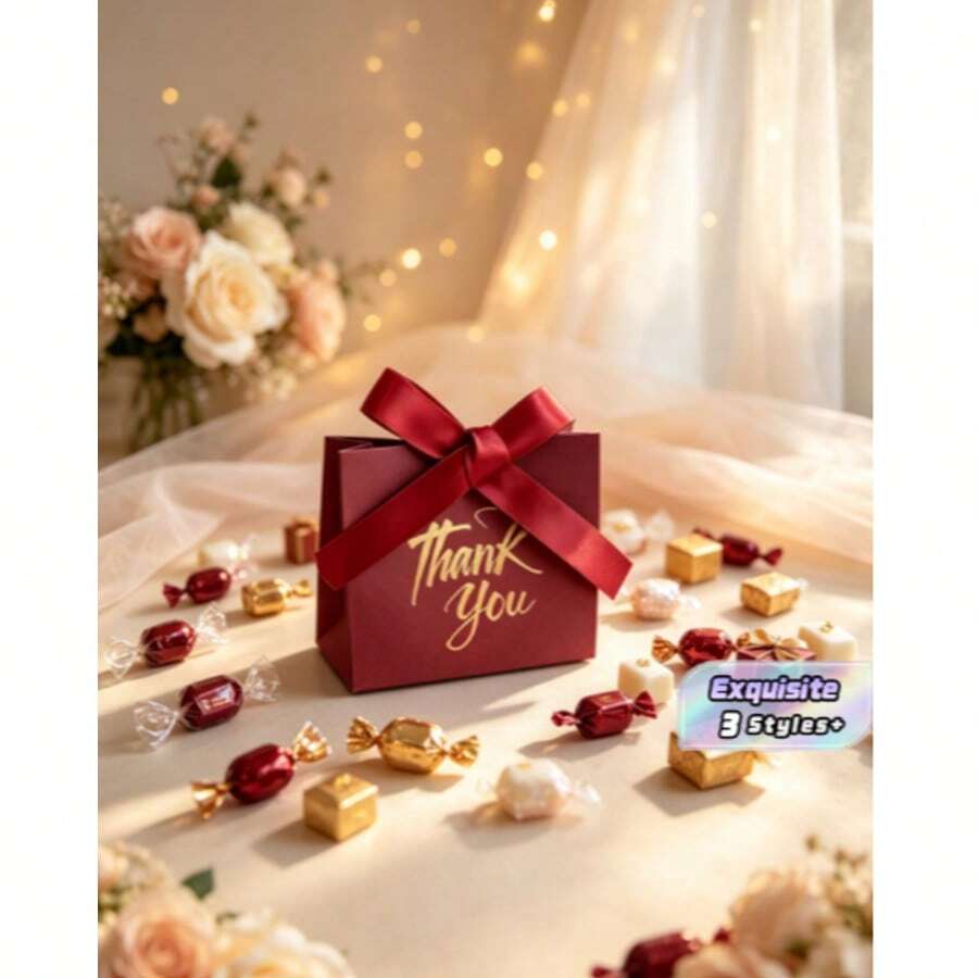 Tas Kado Kecil, Ukuran 4,5*1,8*3,9 Inci, Kantong Kado Ucapan Terima Kasih yang Ringkas, Tas Kado Mini dengan Pita, Tas Kado Ucapan Terima Kasih Kertas Kraft Merah Mini dengan Pita - Beraneka warna - View 1