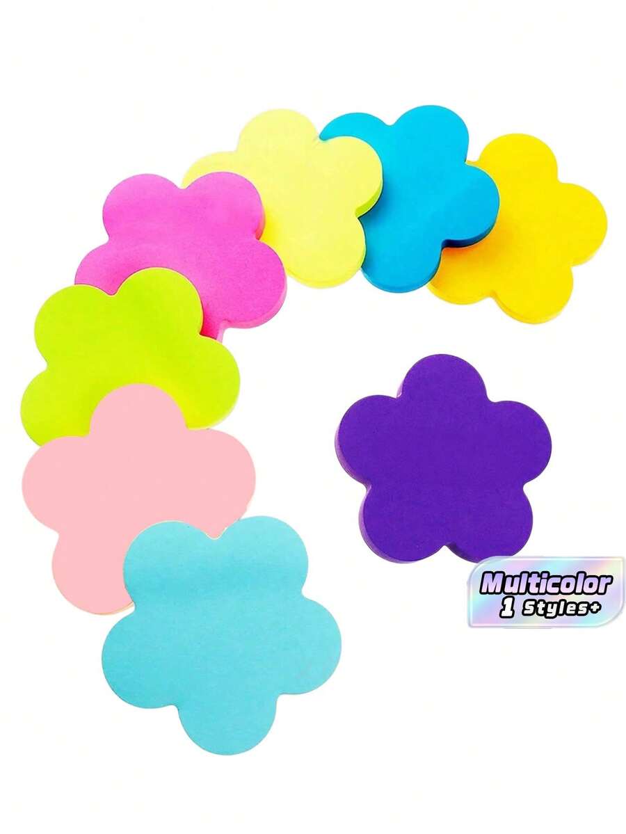 8 Colors Flower Shape Sticky Note Pads, 30 Self Adhesive Sheets Each Pad, Cute Floral Memo Notes For Study & Office - Multicolor A - View 1